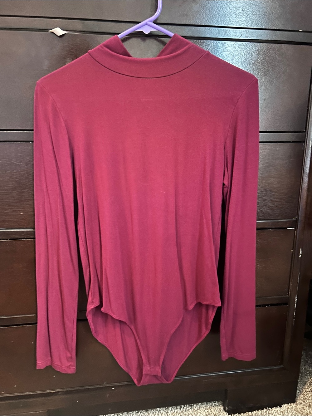 Amazon Women's Burgundy Long Sleeve Mock Neck Bodysuit